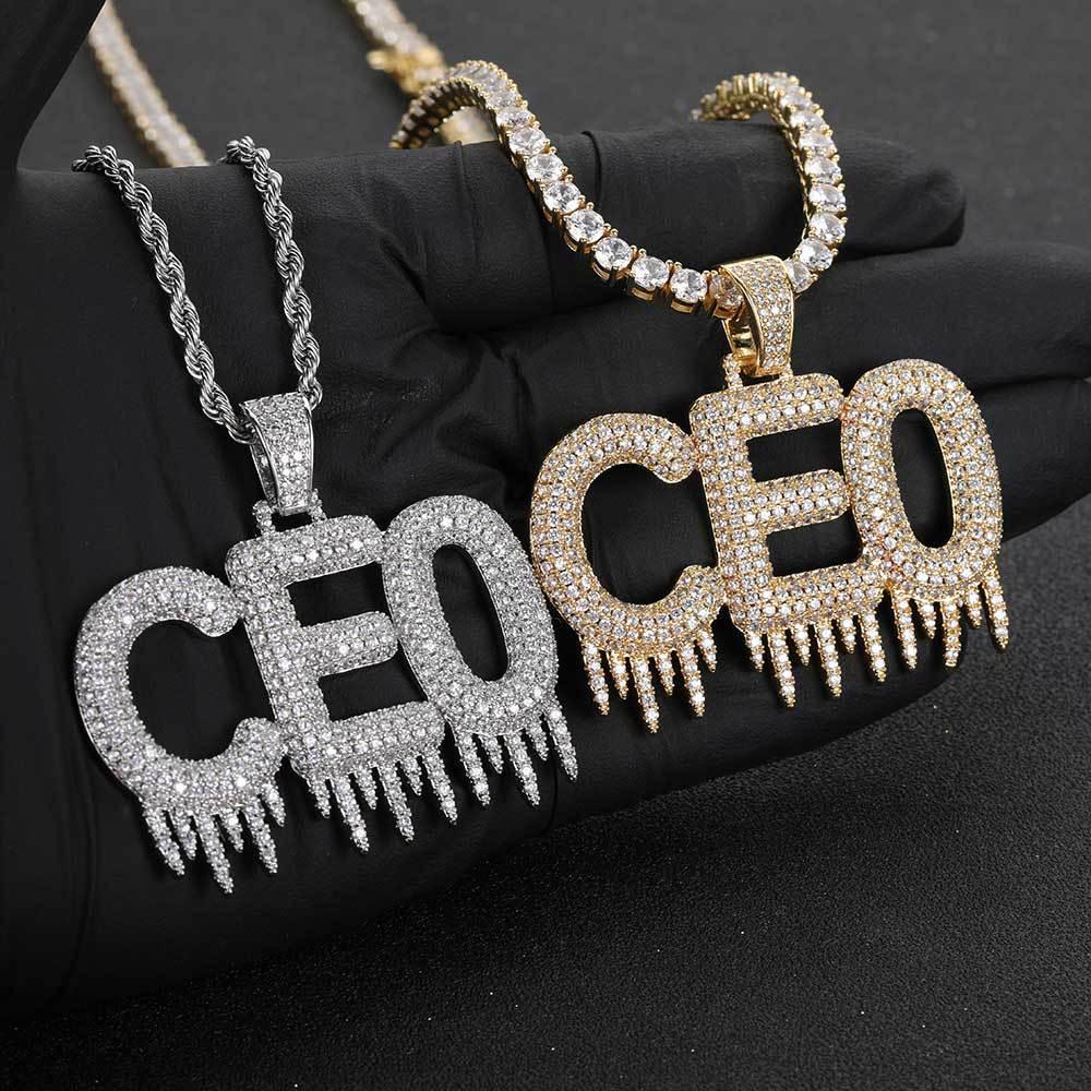 Ice Bar Letter Pendant Necklace with Copper Frame and Zircon Stones for Men | Caratix Jewelry - CaratixJewelry