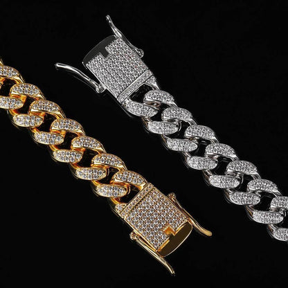 12mm Iced Out Cuban Chain Zircon Rapper Bracelet for Men | Caratix Jewelry - CaratixJewelry