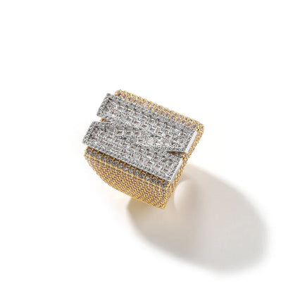 Custom Men's S925 Silver Moissanite Ring | Initial & Number Iced Out Band | Caratix