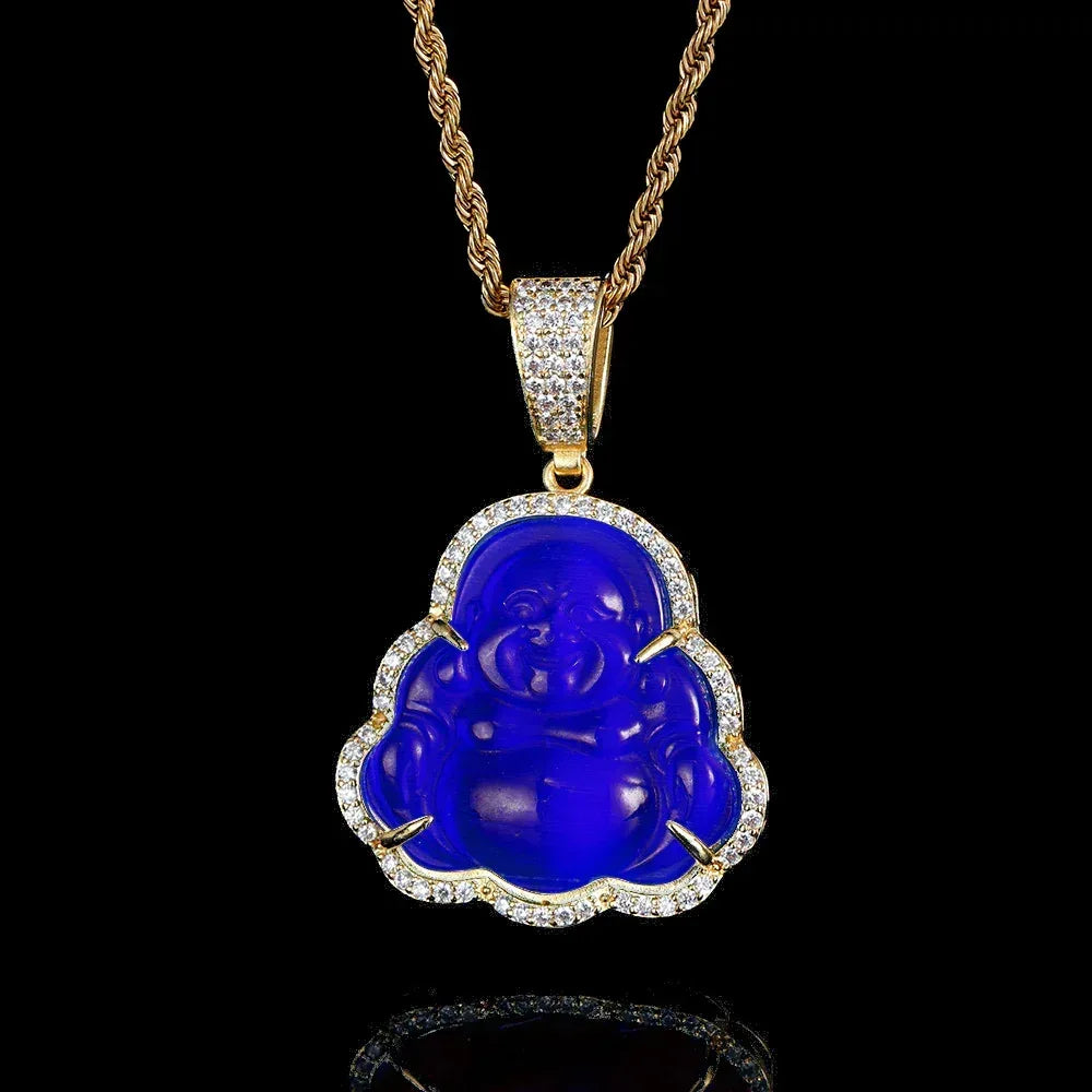 Custom Cat's Eye Stone Maitreya Buddha Pendant Necklace with Zircon Stones for Men and Women | Caratix Jewelry - CaratixJewelry