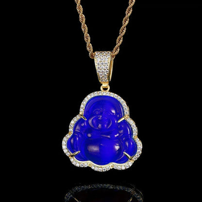 Custom Cat's Eye Stone Maitreya Buddha Pendant Necklace with Zircon Stones for Men and Women | Caratix Jewelry - CaratixJewelry