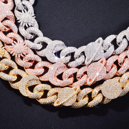 Star Moon Eye Clasp Cuban Chain Necklace with Copper & Zircon | Hip Hop Jewelry | Caratix Jewelry - CaratixJewelry