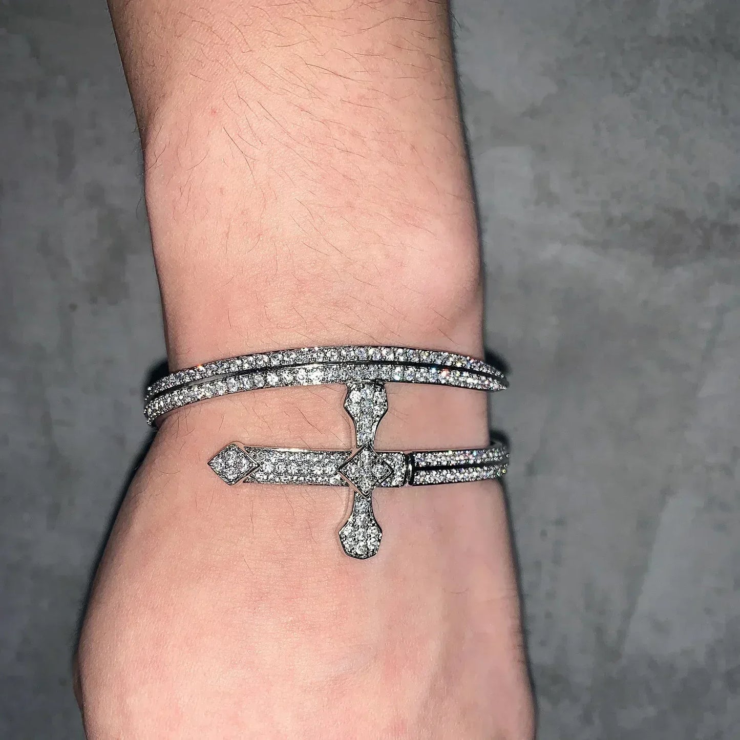 Justice Sword Bangle Bracelet with Copper & Zircon | Iced Out Trendy Jewelry | Caratix Jewelry - CaratixJewelry