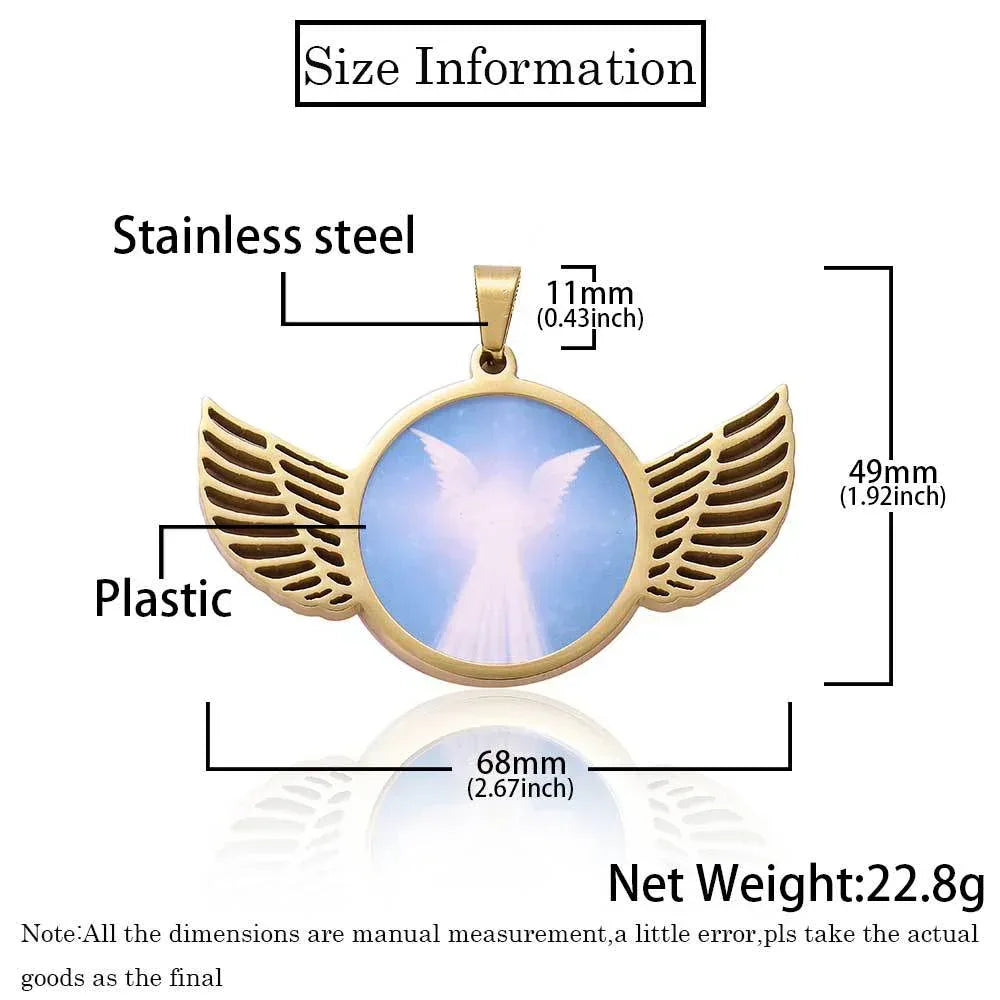 Winged Round Photo Frame Pendant Necklace with Customizable Photo for Men | DIY Stainless Steel Necklace | Caratix Jewelry - CaratixJewelry
