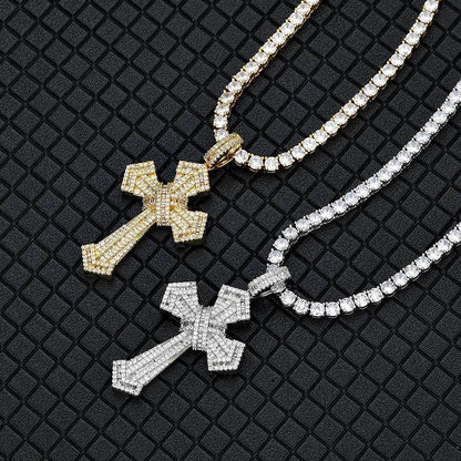 Custom Full Cross Pendant Necklace with Zircon Stones for Men | Caratix Jewelry - CaratixJewelry