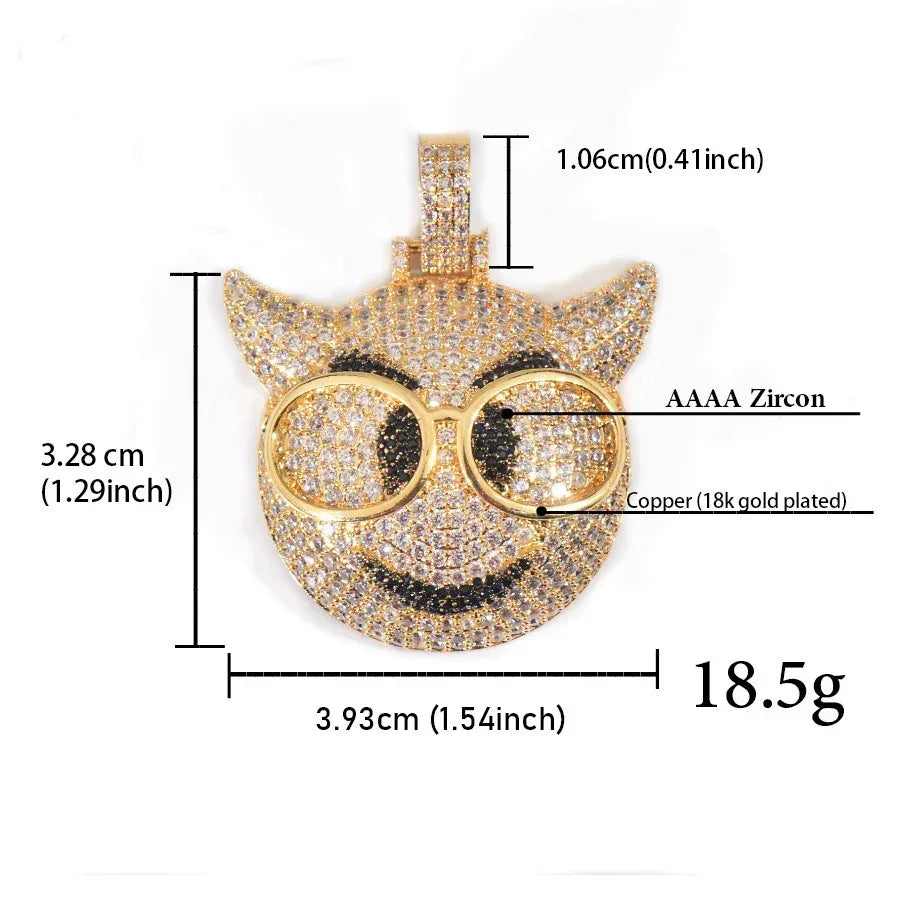 Four-Eyed Cartoon Pendant Necklace | CZ Iced Out Hip Hop Men’s Streetwear Jewelry - CaratixJewelry