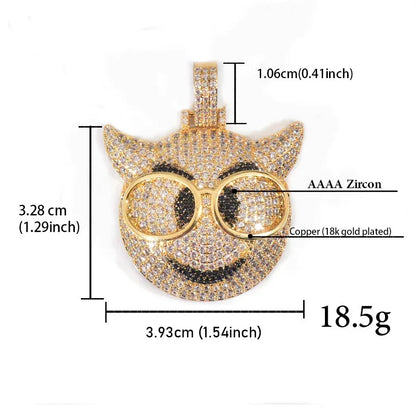 Four-Eyed Cartoon Pendant Necklace | CZ Iced Out Hip Hop Men’s Streetwear Jewelry - CaratixJewelry