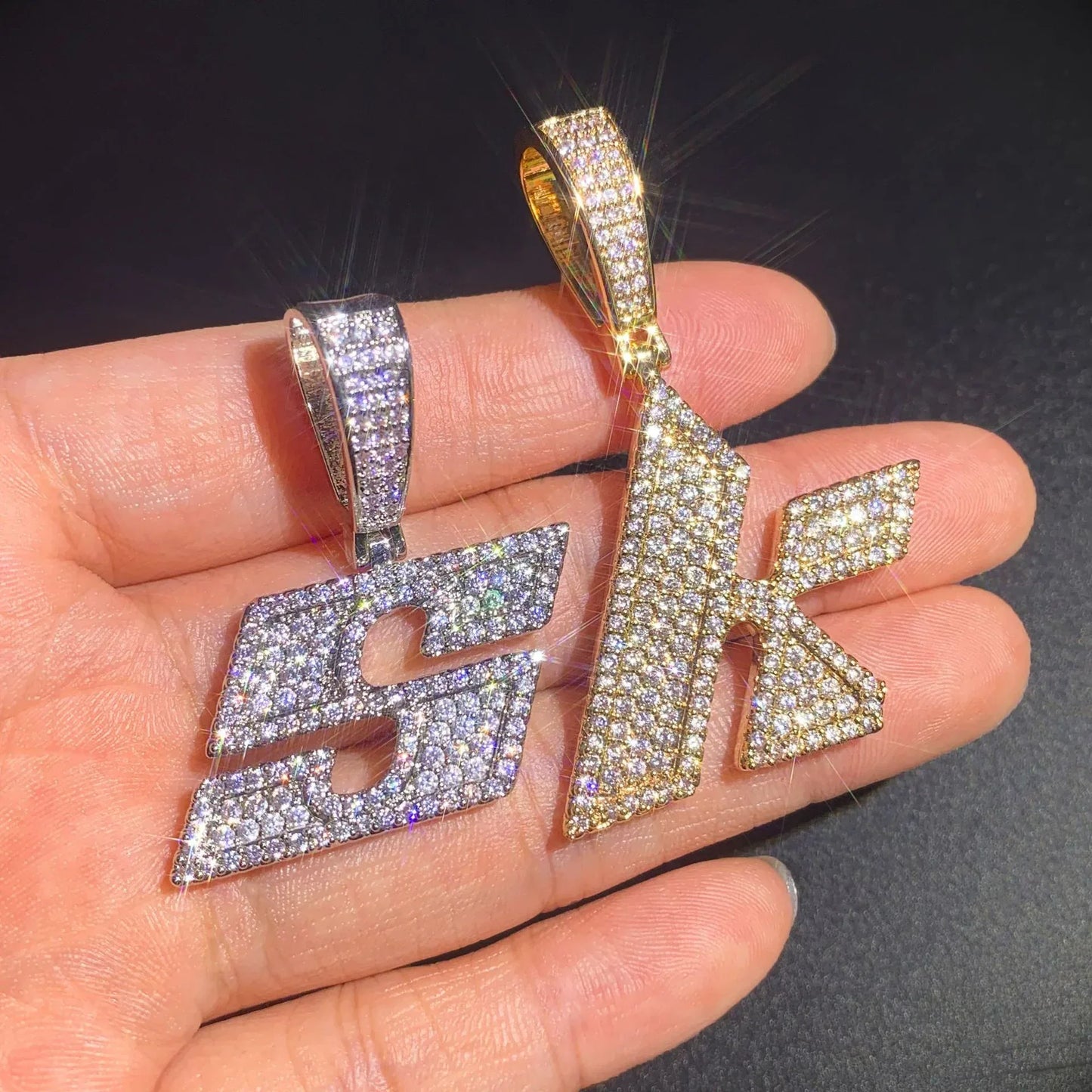 Iced Out Letter & Number Pendant | CZ Hip Hop Bling Fashion Necklace - CaratixJewelry