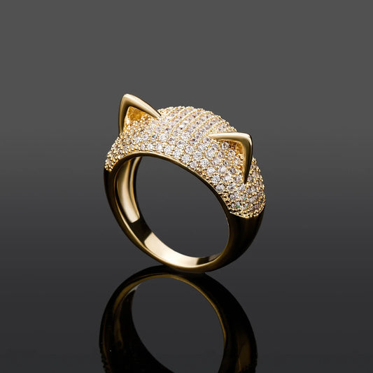 Iced Out Cat Ear Ring | Bubble Zirconia Motif Hip Hop Band | Caratix