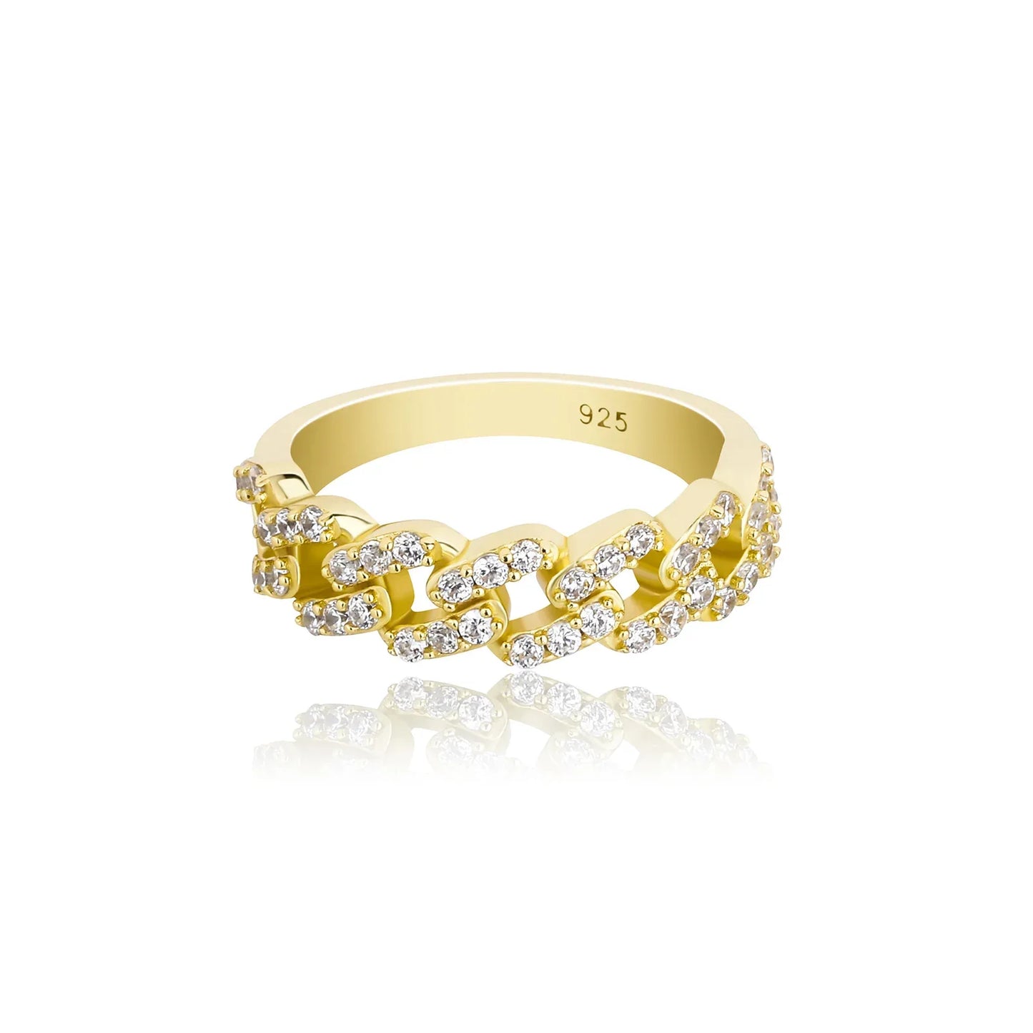 Solid 925 Sterling Silver Cuban Link Ring | Iced Out Hip Hop Band | Caratix