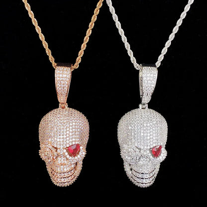 Iced Out Red-Eyed Skull Pendant | Men's Punk Gothic Hip Hop Necklace - CaratixJewelry