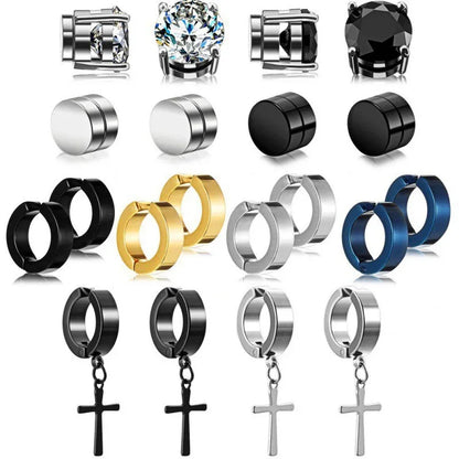Magnetic Cross Earrings Set - Non-Pierced Zircon Studs | Caratix