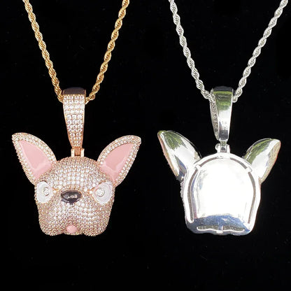 Iced Out French Bulldog Pendant | Men's Real Copper CZ Dog Head Necklace - CaratixJewelry
