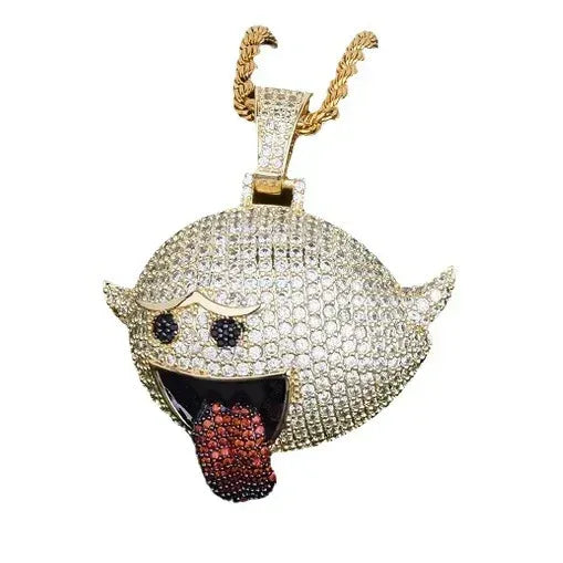 Iced Out "Tongue Out" Goblin Pendant Premium Copper CZ Naughty Elf Jewelry Caratix - CaratixJewelry