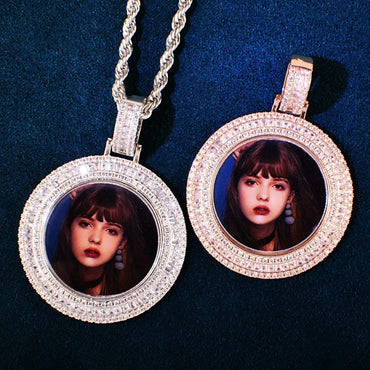 Epoxy Photo T-Bar Pendant | Mixed CZ DIY Custom Picture Hip Hop Necklace - CaratixJewelry