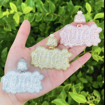 Iced Out "JUICE" Letter Pendant | Men's Real Copper CZ Necklace | 3D Bubble Letter Hip Hop Bling | Luxury Power & Influence Statement | Caratix - CaratixJewelry