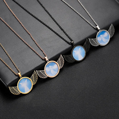 Winged Round Photo Frame Pendant Necklace with Customizable Photo for Men | DIY Stainless Steel Necklace | Caratix Jewelry - CaratixJewelry