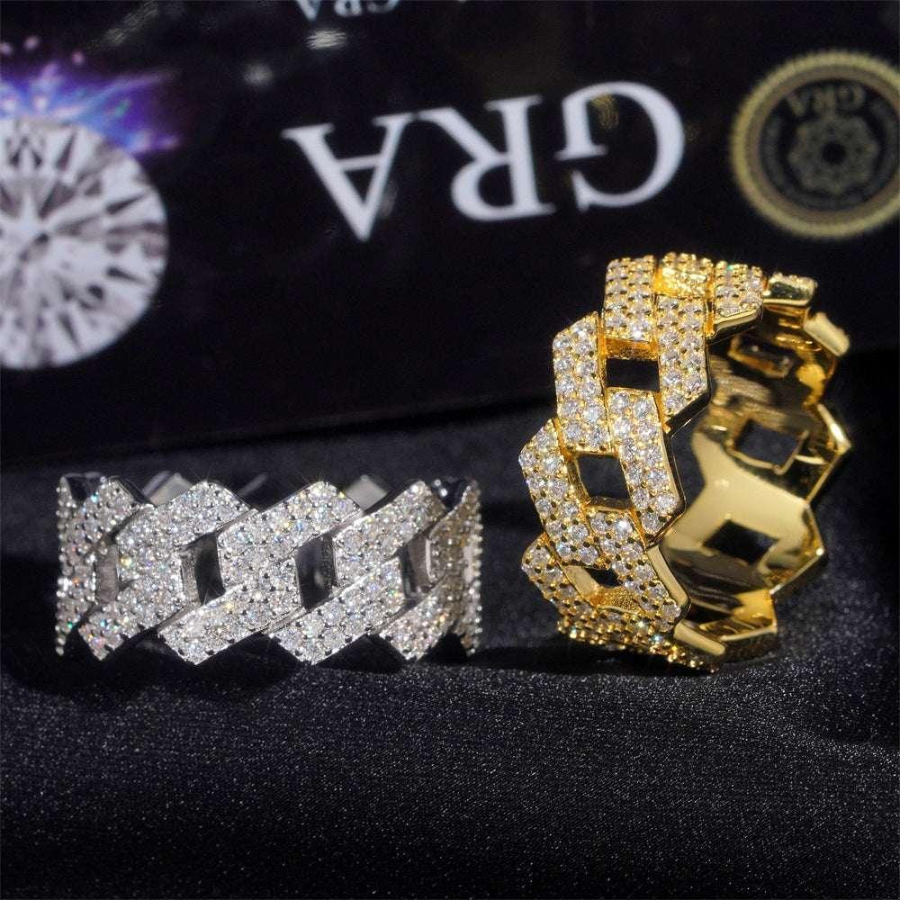 D-Color VVS Moissanite Cuban Link Ring | Unisex -Shape Iced Out Jewelry - CaratixJewelry