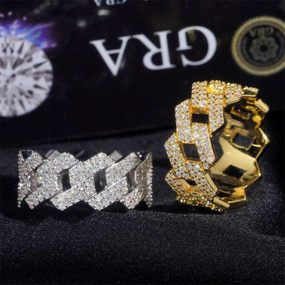 D-Color VVS Moissanite Cuban Link Ring | Unisex -Shape Iced Out Jewelry - CaratixJewelry