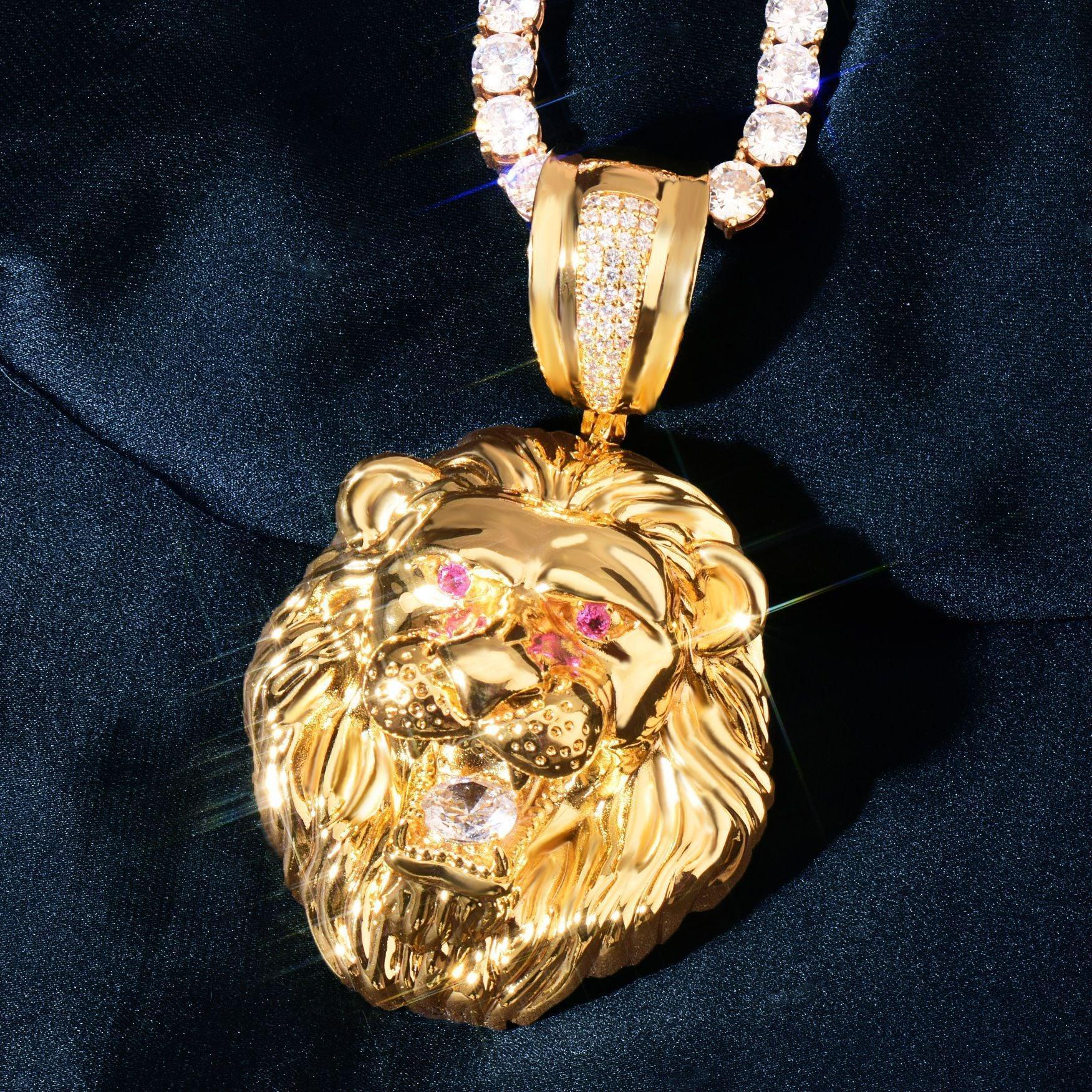 Iced Out Lion Head Pendant Necklace for Men – Solid Copper CZ Hip Hop Jewelry - CaratixJewelry