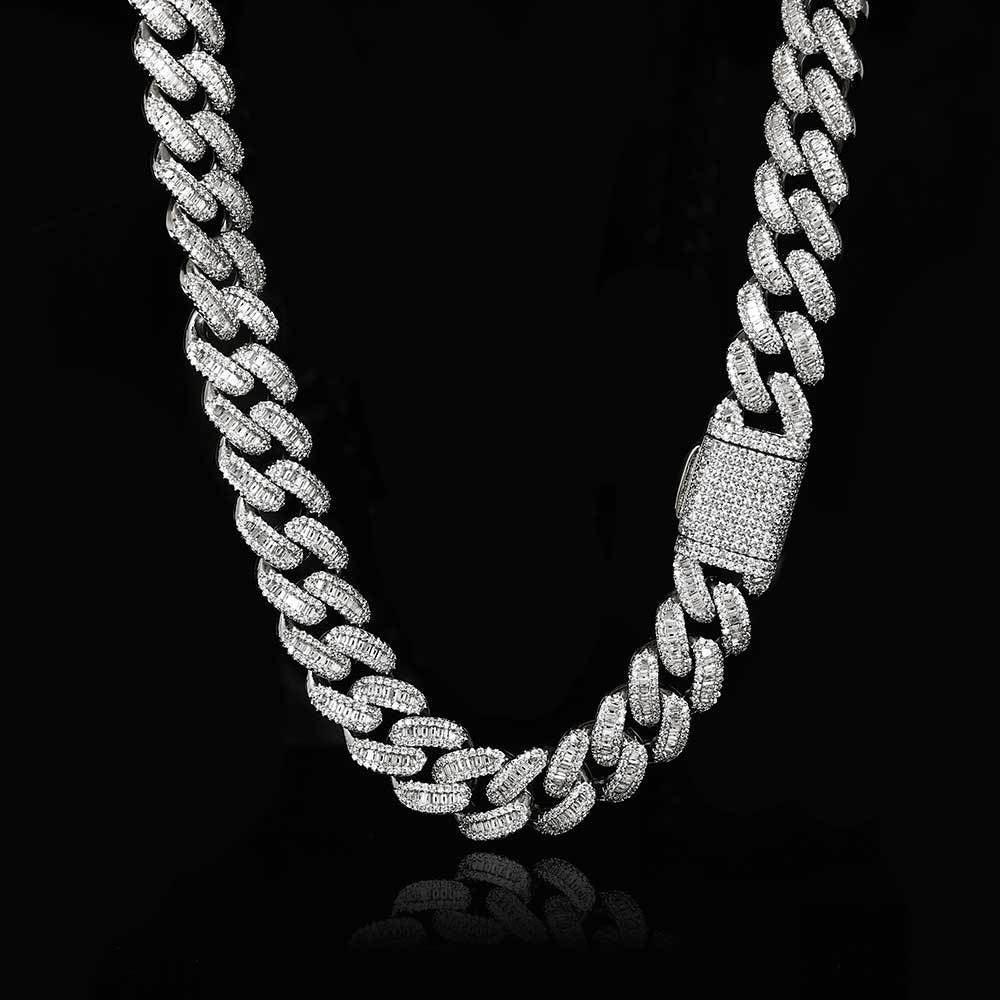15mm Mixed-Cut Moissanite T-Bar Chain for Men – S925 Sterling Silver Luxury Hip Hop Necklace - CaratixJewelry