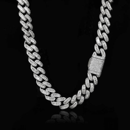 15mm Mixed-Cut Moissanite T-Bar Chain for Men – S925 Sterling Silver Luxury Hip Hop Necklace - CaratixJewelry