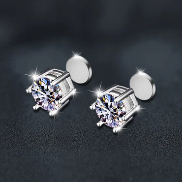 Classic 6-Prong Moissanite Magnetic Earrings - 925 Silver | Caratix