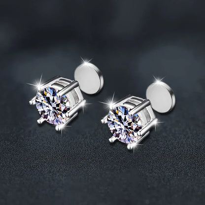 Classic 6-Prong Moissanite Magnetic Earrings - 925 Silver | Caratix