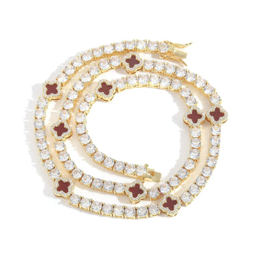 Red Clover Zircon Tennis Chain | Women's Luxury Red Hip Hop Bling Choker & Necklace | Caratix - CaratixJewelry