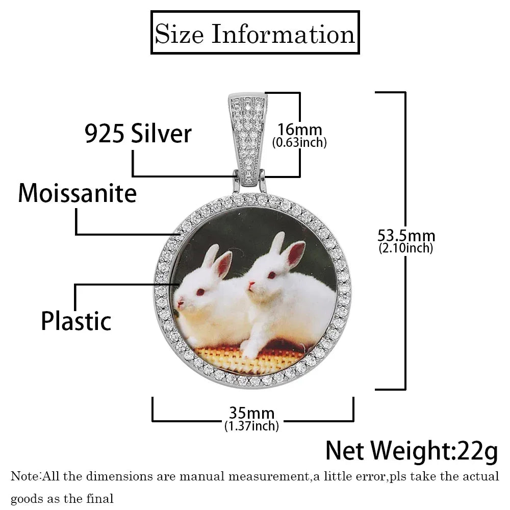 Custom Photo Frame Pendant S925 Silver Moissanite Necklace Mens | Caratix Jewelry - CaratixJewelry