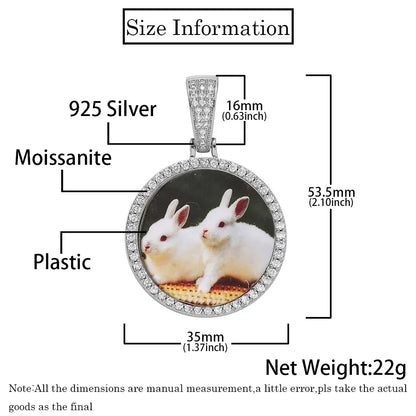 Custom Photo Frame Pendant S925 Silver Moissanite Necklace Mens | Caratix Jewelry - CaratixJewelry