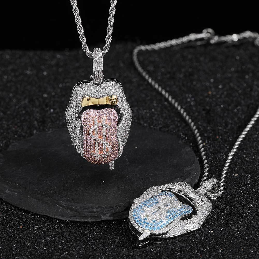 Custom Dollar Mouth & Tongue Pendant Necklace with Micro-Pave Zircon Stones for Men | Caratix Jewelry - CaratixJewelry