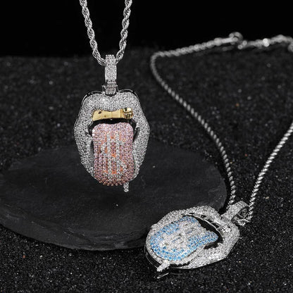 Custom Dollar Mouth & Tongue Pendant Necklace with Micro-Pave Zircon Stones for Men | Caratix Jewelry - CaratixJewelry