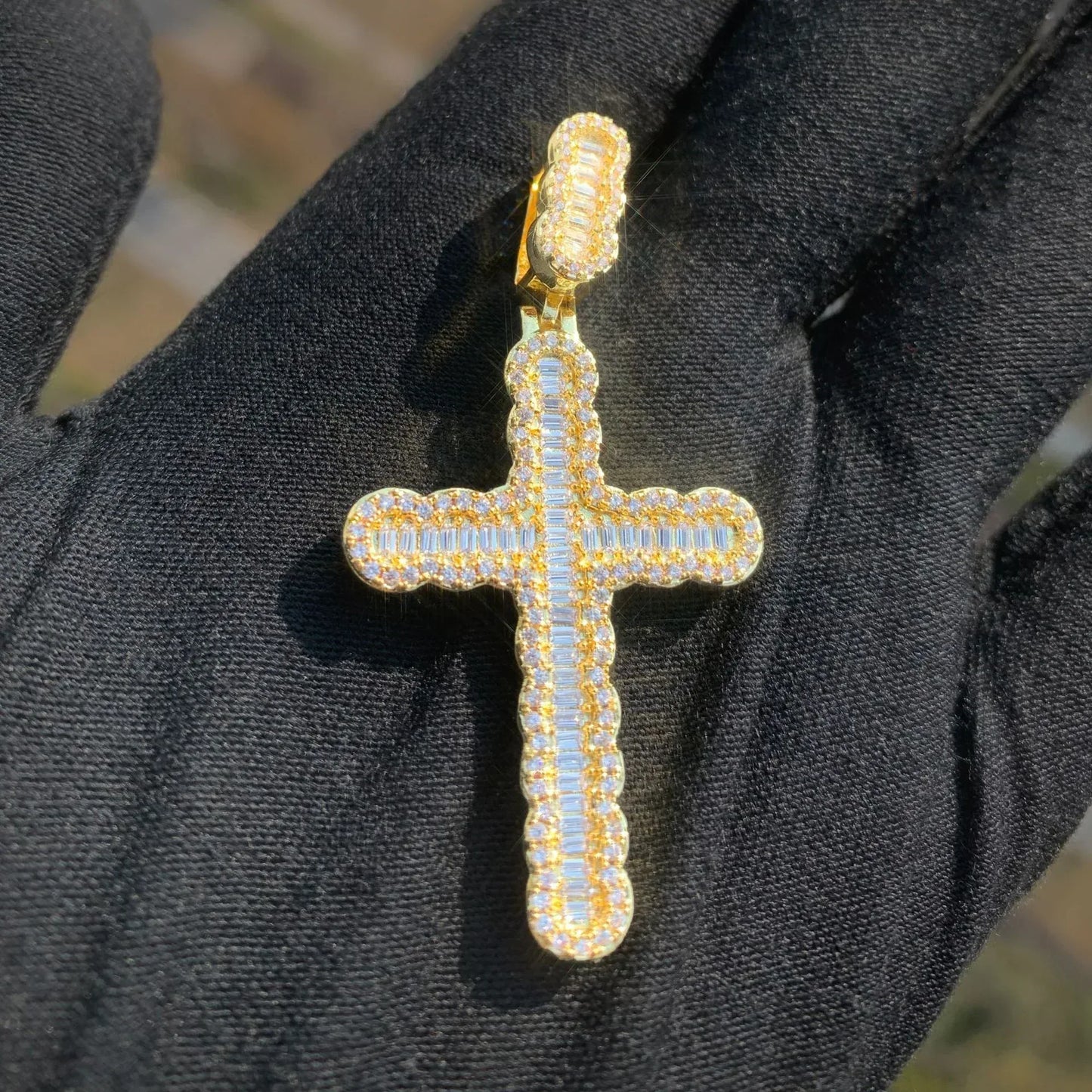 Baguette Cross Pendant Necklace | CZ Iced Out Hip Hop Unisex Trend Jewelry - CaratixJewelry