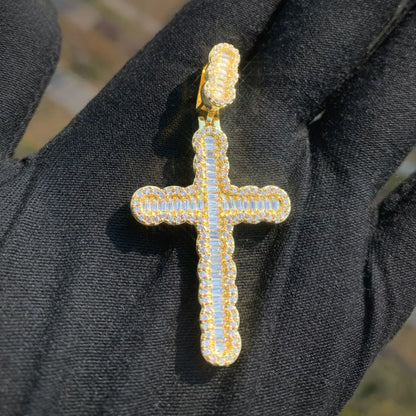 Baguette Cross Pendant Necklace | CZ Iced Out Hip Hop Unisex Trend Jewelry - CaratixJewelry