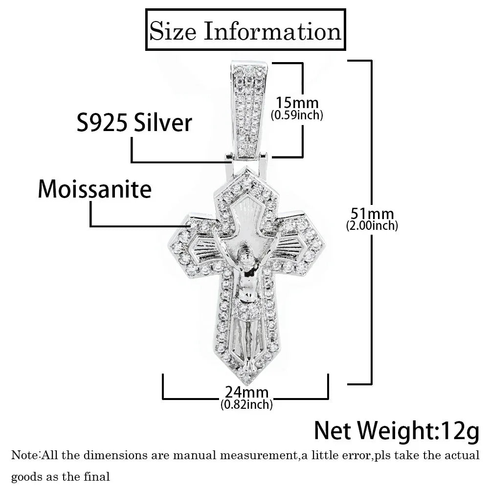 Custom Retro Cross Pendant S925 Silver Iced Out Chain for Rapper - CaratixJewelry