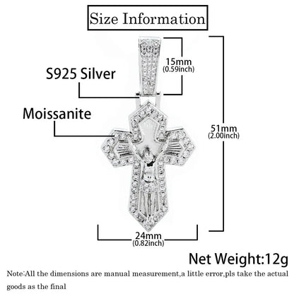 Custom Retro Cross Pendant S925 Silver Iced Out Chain for Rapper - CaratixJewelry