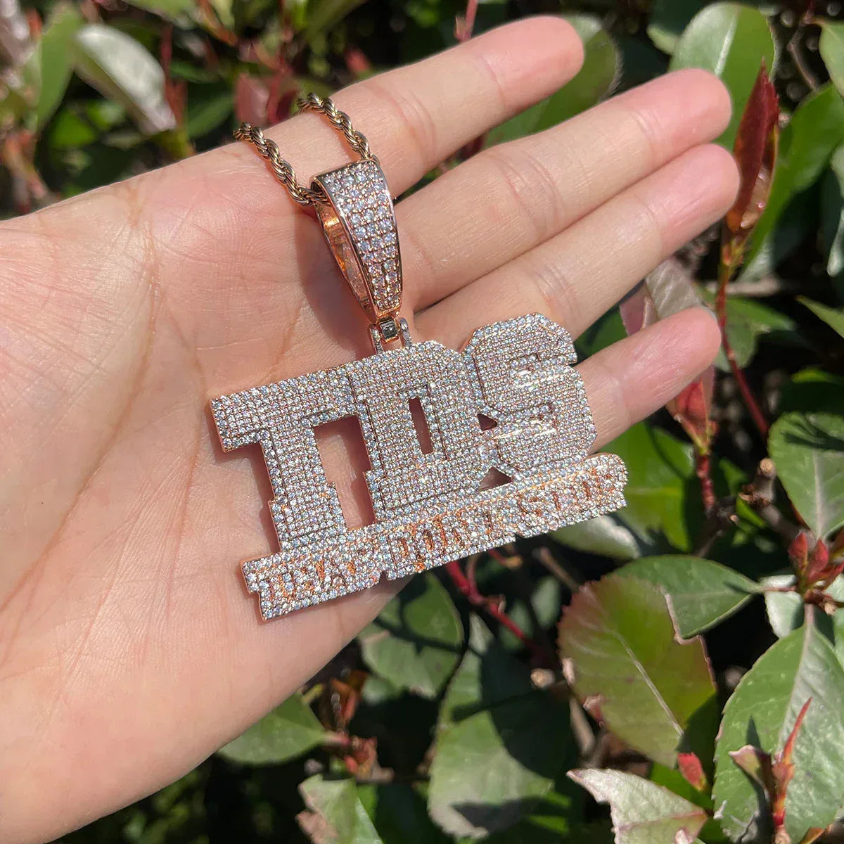 Iced Out "TDS" Letter Pendant | Men's "The Dirty South" Acronym Necklace | Premium Copper CZ Squad Jewelry | Custom Block Letter Bling | Caratix - CaratixJewelry