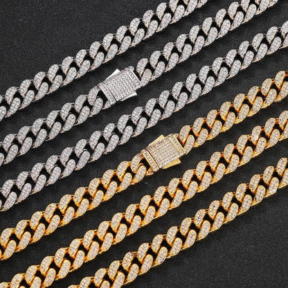 12mm Iced Out Cuban Chain Necklace Double Row Zircon Rapper - CaratixJewelry