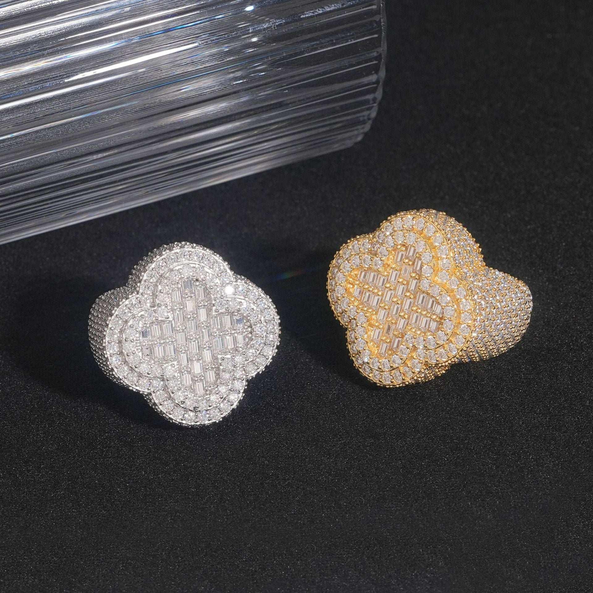 Moissanite Lucky-Motif Hip Hop Ring | 925 Silver Unisex Iced Out Fashion Jewelry - CaratixJewelry
