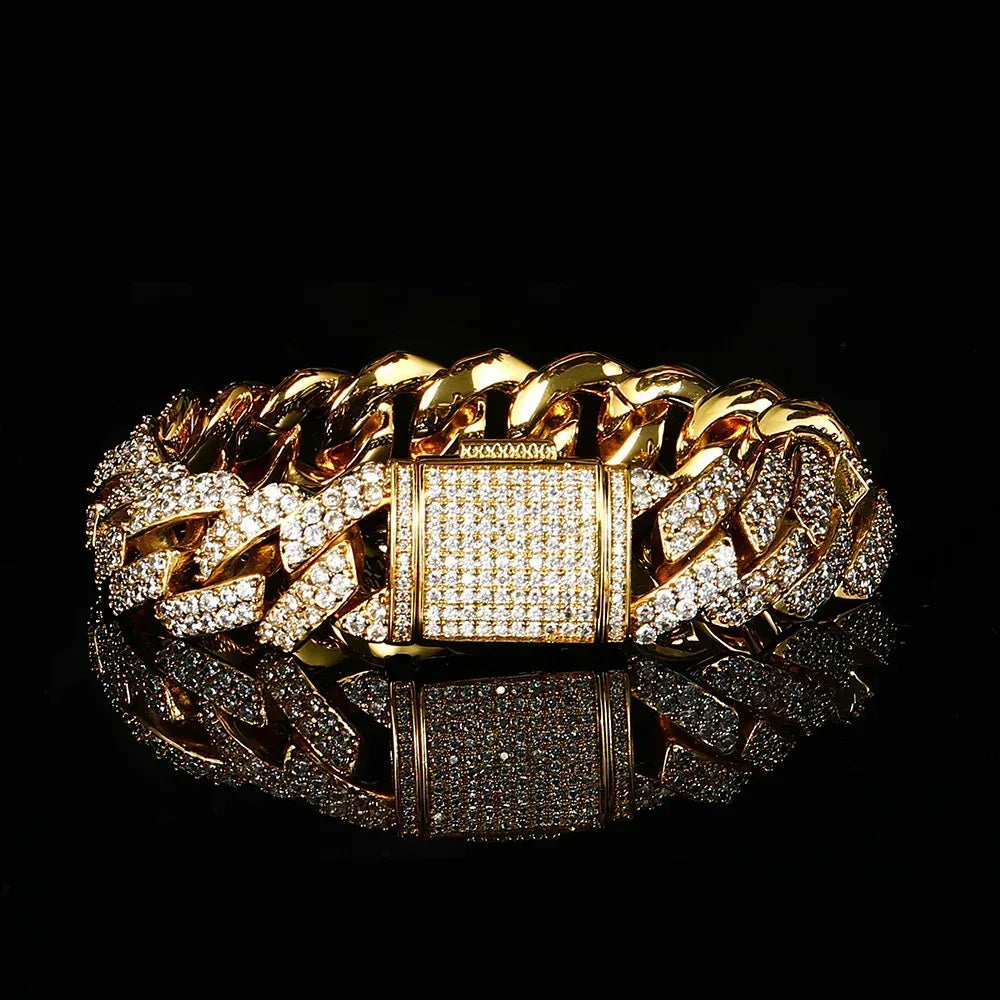 15mm Double Row Cuban Chain Bracelet with Zircon - CaratixJewelry