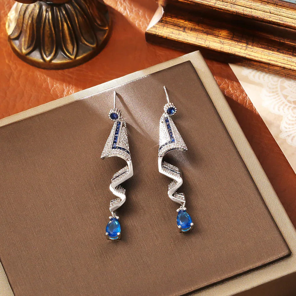 Elegant Satin Texture Zircon Long Earrings - Luxury Dangle