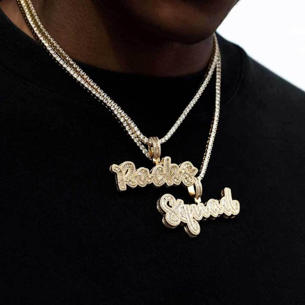 Calligraphy Letter Pendant Necklace with Micro-Pave T-Shaped Zircon Stones for Men | Caratix Jewelry - CaratixJewelry