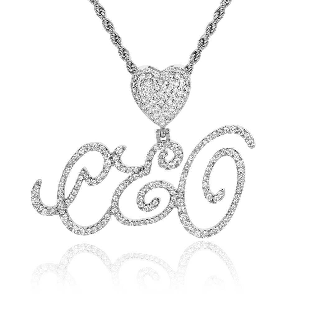 Heart Lock Calligraphy Letter Pendant Necklace with Zircon Stones for Men and Women | Caratix Jewelry - CaratixJewelry