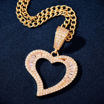 Hollow Heart Pendant Necklace | CZ Hip Hop Minimalist Fashion Jewelry - CaratixJewelry