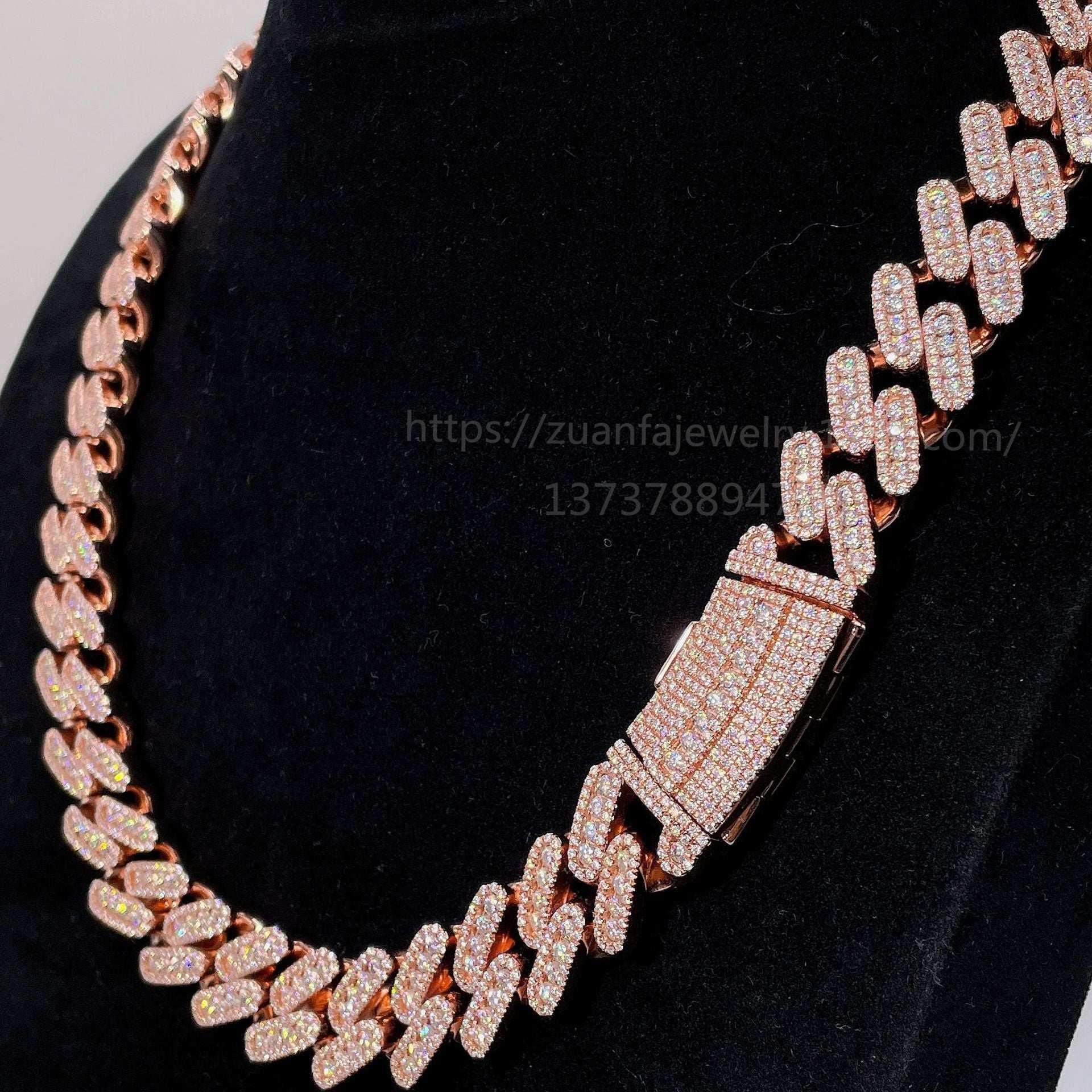 15mm Moissanite Cuban Link Necklace | S925 Silver Iced Out Hip Hop Chain - CaratixJewelry