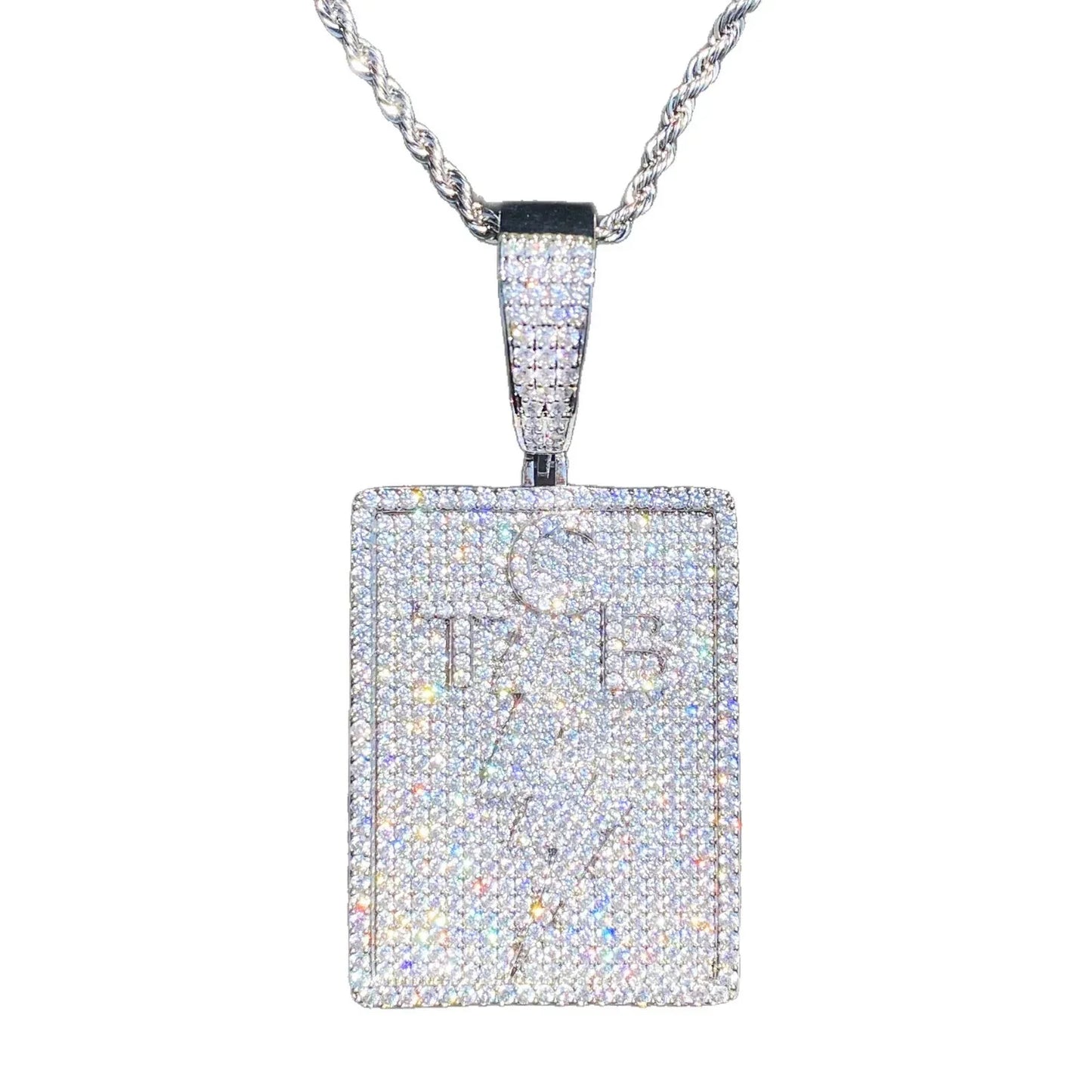 Iced Out TCB Lightning Bolt Dog Tag | Men's "Taking Care of Business" Necklace - CaratixJewelry