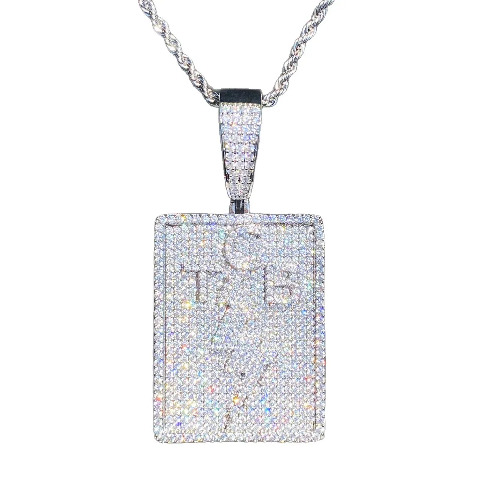 Iced Out TCB Lightning Bolt Dog Tag | Men's "Taking Care of Business" Necklace - CaratixJewelry
