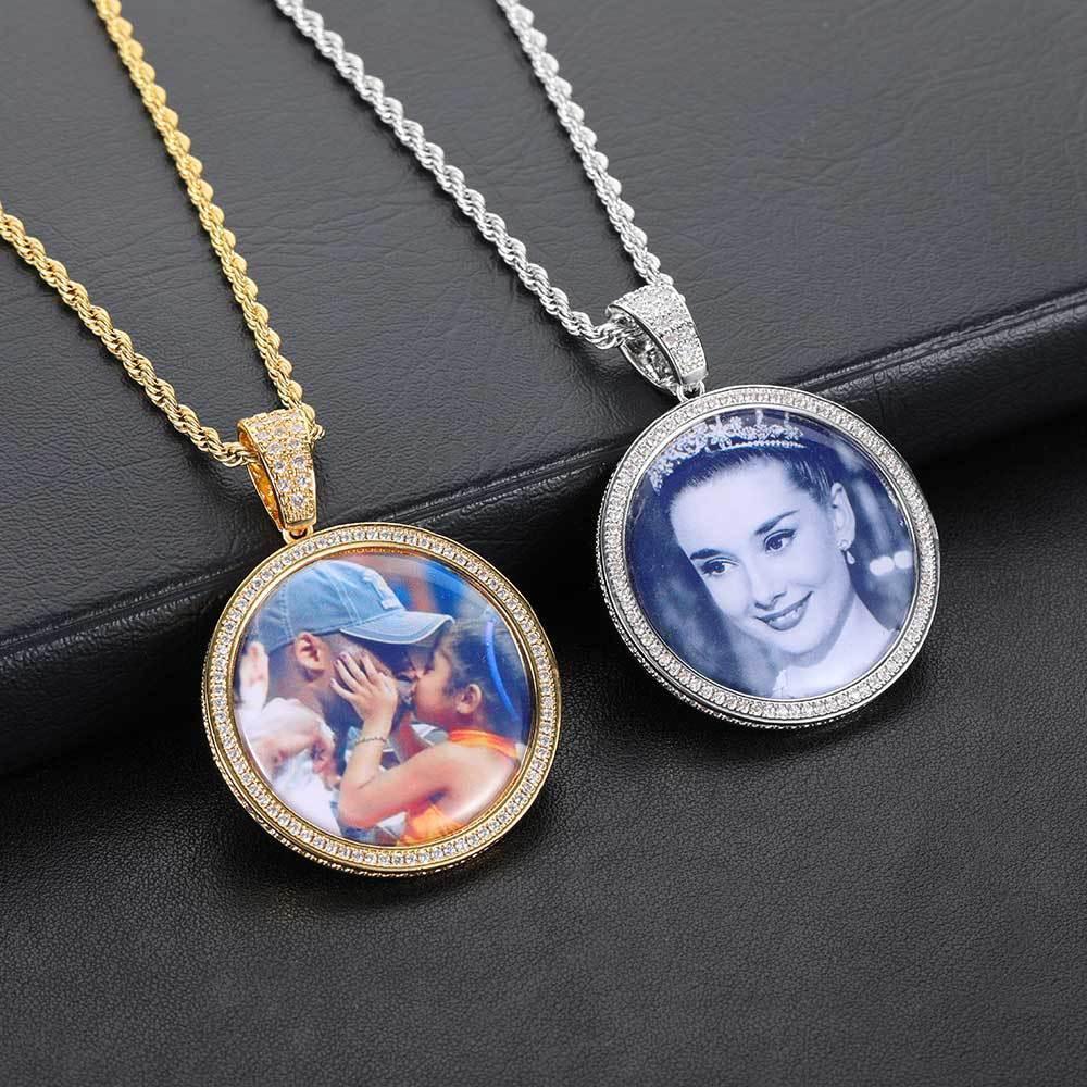 Round Photo Pendant Necklace with Zircon and Memory Frame | Trendy Hip Hop Jewelry | Caratix Jewelry - CaratixJewelry