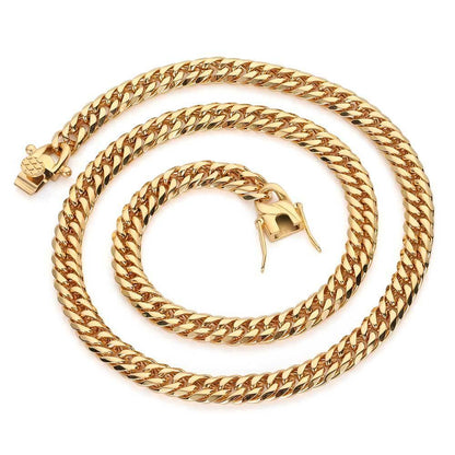 7mm/9mm Dual-Woven Six-Sided Cuban Chain Necklace with Dragon Head Clasp Gold Plated Titanium Steel for Men | Caratix Jewelry - CaratixJewelry
